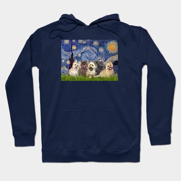 Starry Night Adapted to Incude Five Cairn Terriers Hoodie by Dogs Galore and More